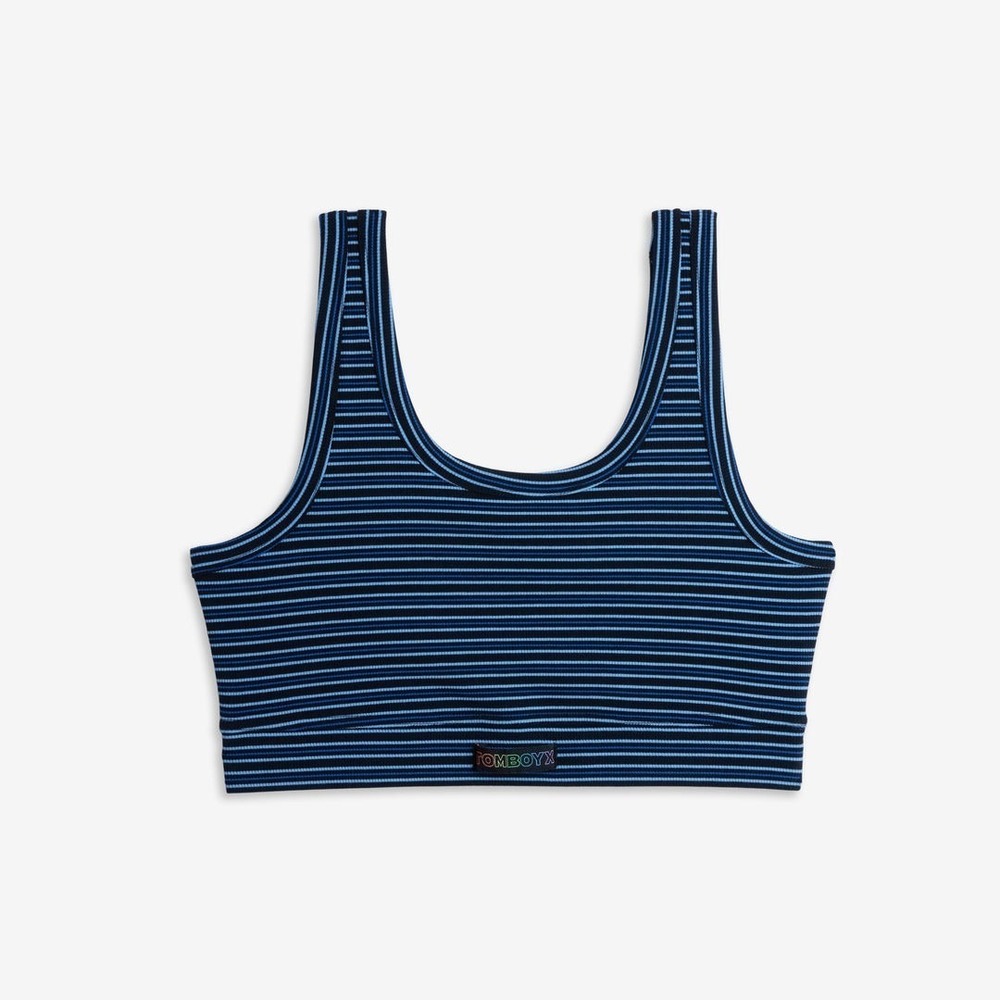 NEW TomboyX Bamboo Rib Essentials Soft Bra - Ink Blue Stripe Size Large